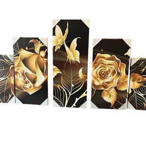 Gold and Black Floral Wall Art Set